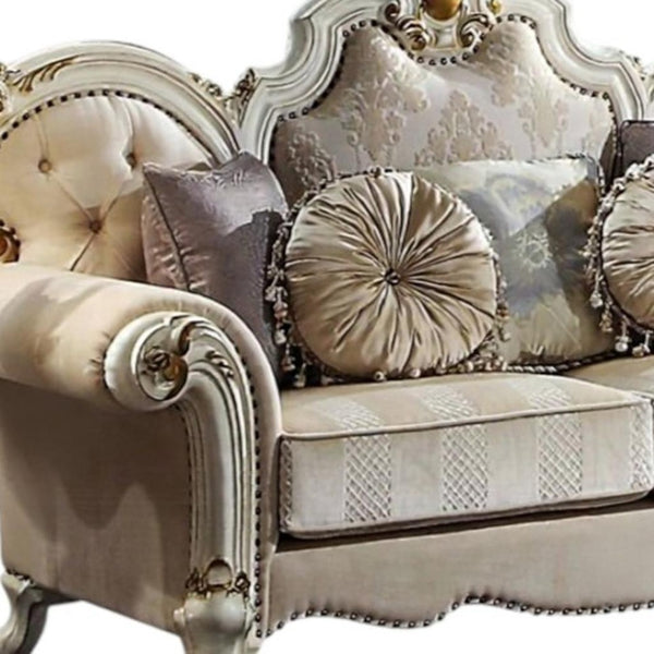 HomeRoots 70" Luxurious Gold Velvet Loveseat with Toss Pillows – Elegant Tufted Design for Modern Living Spaces 515707