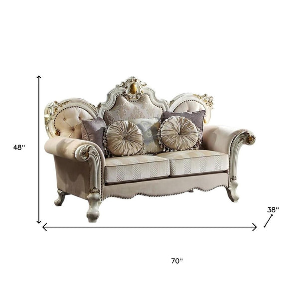 HomeRoots 70" Luxurious Gold Velvet Loveseat with Toss Pillows – Elegant Tufted Design for Modern Living Spaces 515707