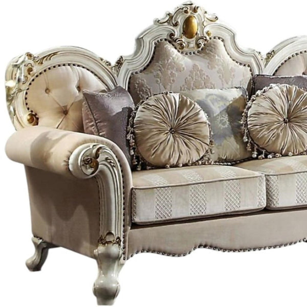 HomeRoots 70" Luxurious Gold Velvet Loveseat with Toss Pillows – Elegant Tufted Design for Modern Living Spaces 515707