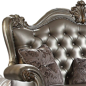 HomeRoots 70" Silver and Platinum Faux Leather Loveseat with Toss Pillows – Stylish, Durable Comfort for Modern Homes 515708