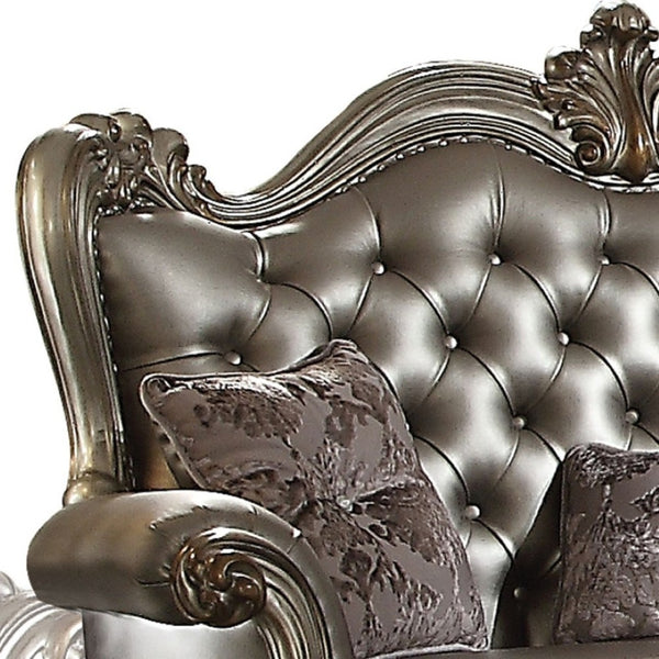 HomeRoots 70" Silver and Platinum Faux Leather Loveseat with Toss Pillows – Stylish, Durable Comfort for Modern Homes 515708