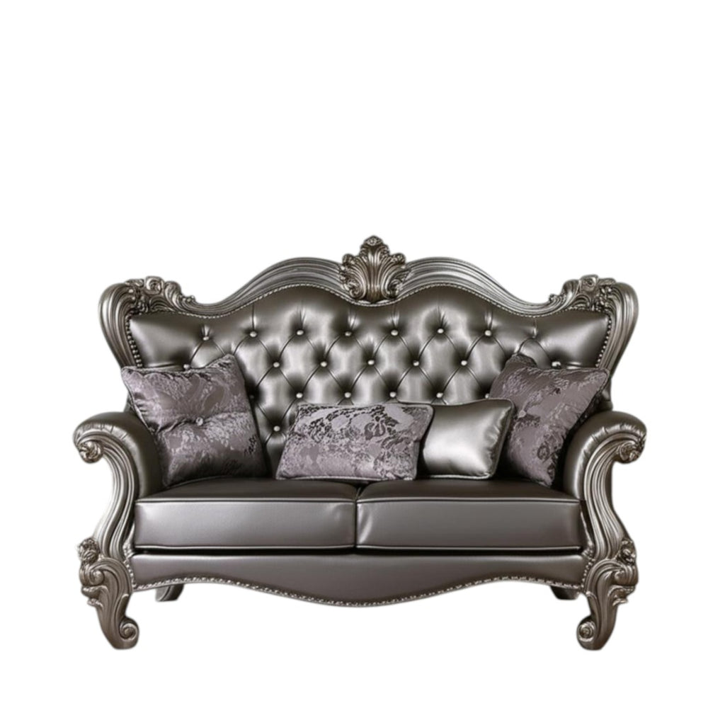 HomeRoots 70" Silver and Platinum Faux Leather Loveseat with Toss Pillows – Stylish, Durable Comfort for Modern Homes 515708