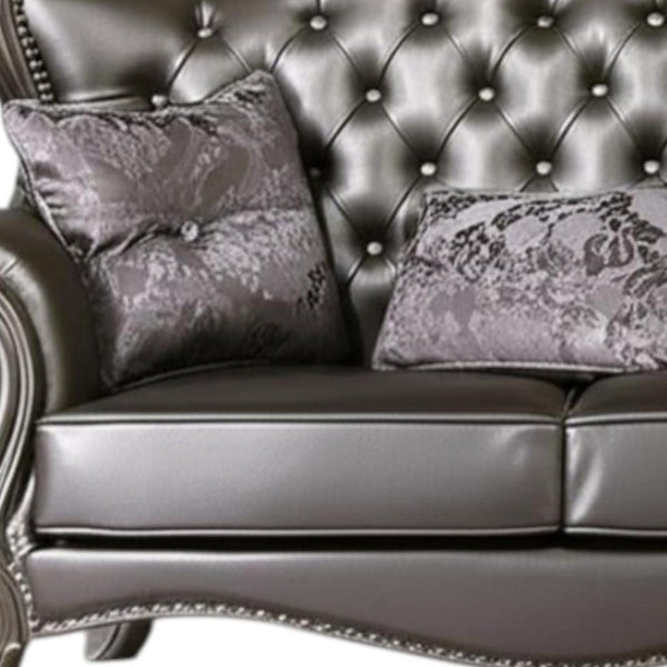 HomeRoots 70" Silver and Platinum Faux Leather Loveseat with Toss Pillows – Stylish, Durable Comfort for Modern Homes 515708