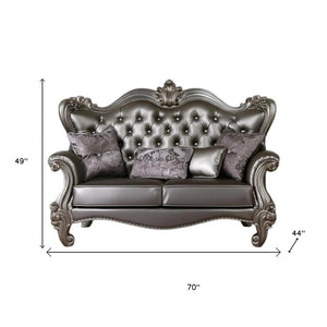 HomeRoots 70" Silver and Platinum Faux Leather Loveseat with Toss Pillows – Stylish, Durable Comfort for Modern Homes 515708