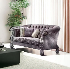 Homeroots 76" Purple And Platinum Velvet Loveseat And Toss Pillows   515709