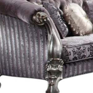 HomeRoots 76" Elegant Purple & Platinum Velvet Loveseat with Toss Pillows for Chic Living Room Decor 515709