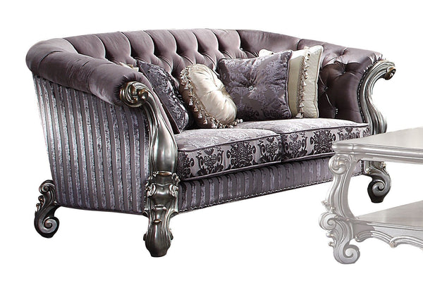 Homeroots 76" Purple And Platinum Velvet Loveseat And Toss Pillows   515709