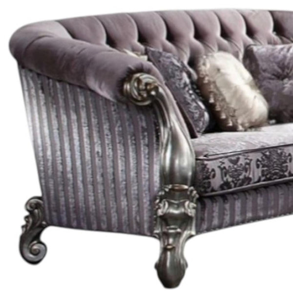 HomeRoots 76" Elegant Purple & Platinum Velvet Loveseat with Toss Pillows for Chic Living Room Decor 515709