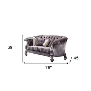 Homeroots 76" Purple And Platinum Velvet Loveseat And Toss Pillows   515709
