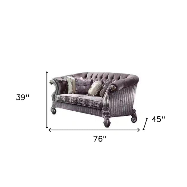 Homeroots 76" Purple And Platinum Velvet Loveseat And Toss Pillows   515709