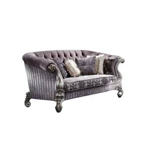 HomeRoots 76" Elegant Purple & Platinum Velvet Loveseat with Toss Pillows for Chic Living Room Decor 515709