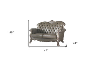 HomeRoots 71" Bone Faux Leather Loveseat with Toss Pillows - Stylish Comfort for Modern Living Spaces 515710