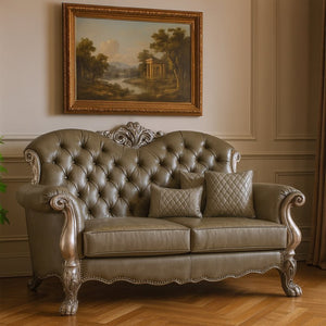 HomeRoots 71" Bone Faux Leather Loveseat with Toss Pillows - Stylish Comfort for Modern Living Spaces 515710