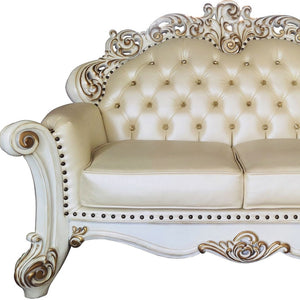 HomeRoots 70" Champagne and Pearl Faux Leather Loveseat with Toss Pillows - Elegant Comfort for Any Space 515713