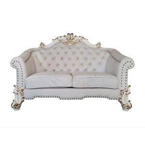 HomeRoots 66" Elegant Two-Tone Ivory & Pearl Velvet Loveseat with Toss Pillows for Luxurious Living Spaces 515714