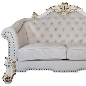 HomeRoots 66" Elegant Two-Tone Ivory & Pearl Velvet Loveseat with Toss Pillows for Luxurious Living Spaces 515714