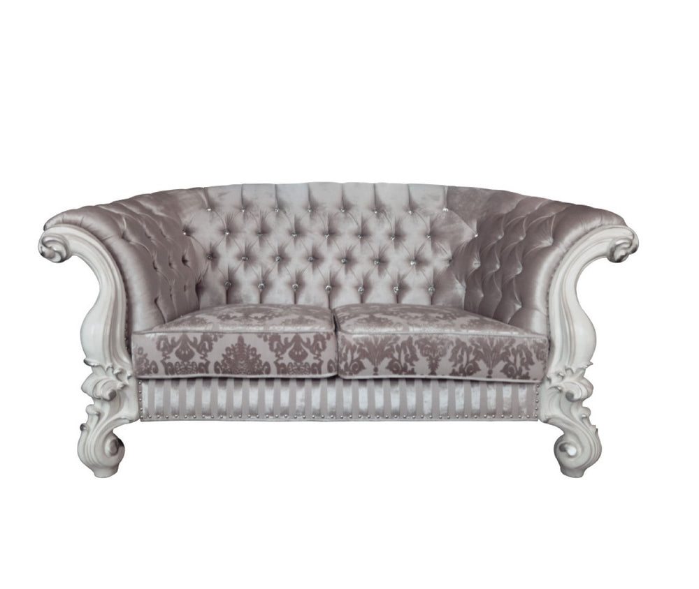HomeRoots 76" Elegant Ivory and Off-White Velvet Loveseat with Toss Pillows for Modern Living Spaces 515715
