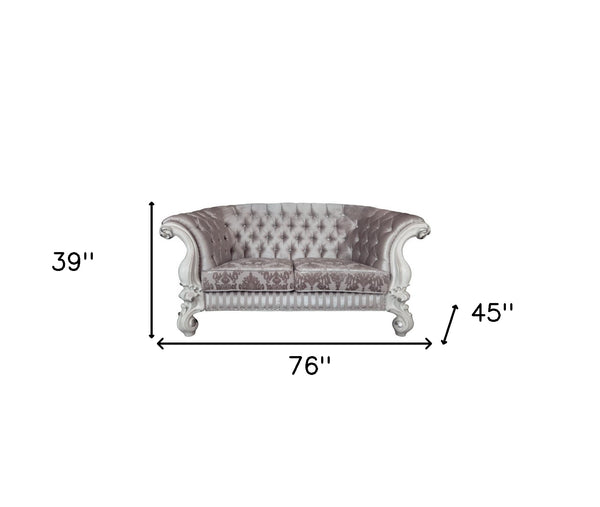 Homeroots 76" Ivory And Off White Velvet Loveseat And Toss Pillows   515715
