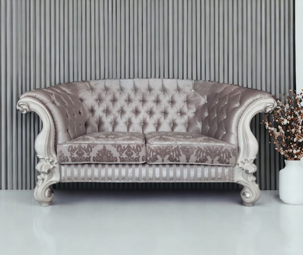 HomeRoots 76" Elegant Ivory and Off-White Velvet Loveseat with Toss Pillows for Modern Living Spaces 515715