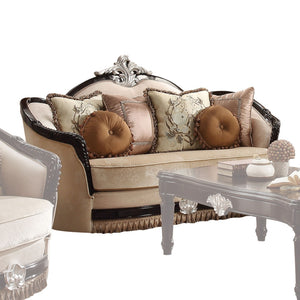 HomeRoots 75" Tan Velvet Curved Loveseat with Pillows - Stylish Comfort for Modern Living Rooms & Dens 515716