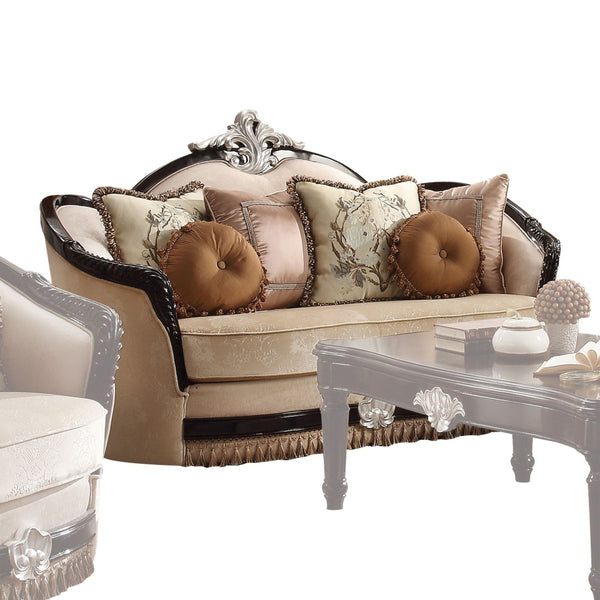 HomeRoots 75" Tan Velvet Curved Loveseat with Pillows - Stylish Comfort for Modern Living Rooms & Dens 515716