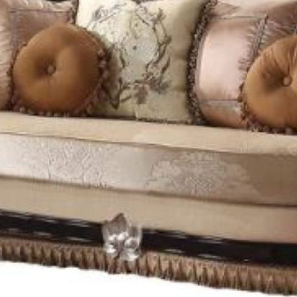 HomeRoots 75" Tan Velvet Curved Loveseat with Pillows - Stylish Comfort for Modern Living Rooms & Dens 515716