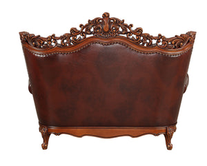 Homeroots 69" Brown & Walnut Top Grain Leather Curved Loveseat With Toss Pillows – Elegant Comfort & Style   515718