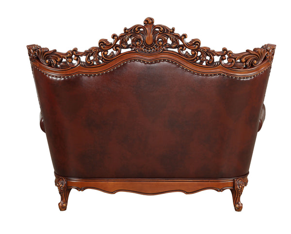 Homeroots 69" Brown & Walnut Top Grain Leather Curved Loveseat With Toss Pillows – Elegant Comfort & Style   515718