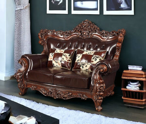 Homeroots 71" Espresso And Brown Faux Leather Curved Loveseat   515719