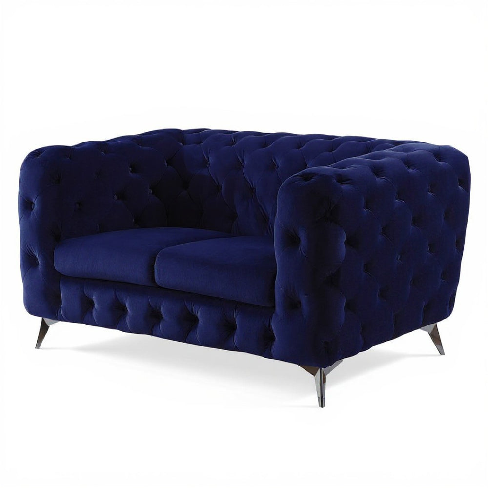 HomeRoots 72" Elegant Blue Velvet Loveseat with Silver Legs - Modern Tufted Design for Stylish Comfort 515720