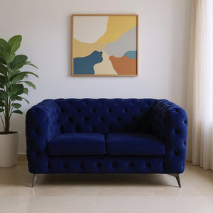 HomeRoots 72" Elegant Blue Velvet Loveseat with Silver Legs - Modern Tufted Design for Stylish Comfort 515720
