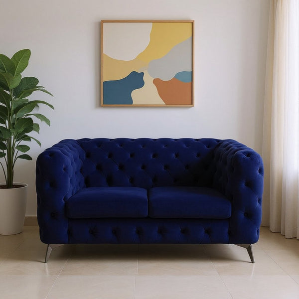 HomeRoots 72" Elegant Blue Velvet Loveseat with Silver Legs - Modern Tufted Design for Stylish Comfort 515720