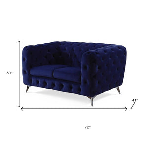 HomeRoots 72" Elegant Blue Velvet Loveseat with Silver Legs - Modern Tufted Design for Stylish Comfort 515720
