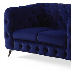 HomeRoots 72" Elegant Blue Velvet Loveseat with Silver Legs - Modern Tufted Design for Stylish Comfort 515720