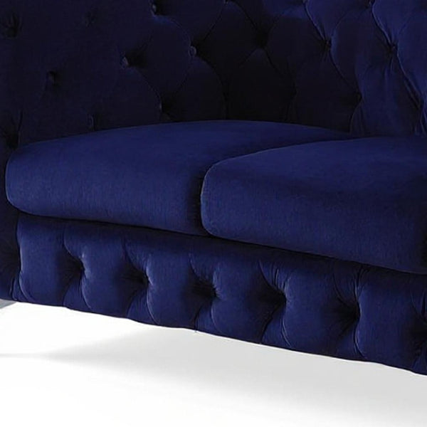 HomeRoots 72" Elegant Blue Velvet Loveseat with Silver Legs - Modern Tufted Design for Stylish Comfort 515720
