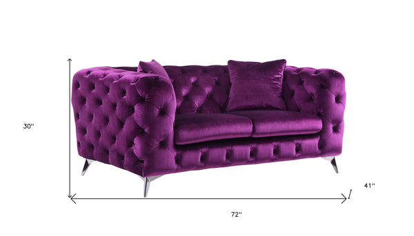 Homeroots 72" Purple And Silver Velvet Loveseat   515721