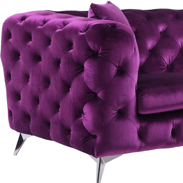 Homeroots 72" Purple And Silver Velvet Loveseat   515721