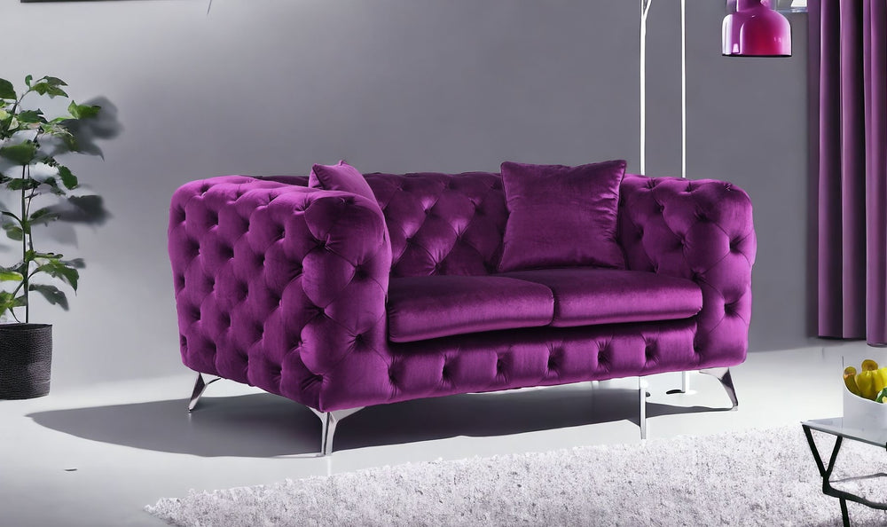 Homeroots 72" Purple And Silver Velvet Loveseat   515721