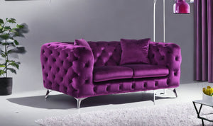 Homeroots 72" Purple And Silver Velvet Loveseat   515721