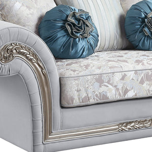 HomeRoots 76" Light Gray Linen Loveseat with Platinum Accents & Toss Pillows - Stylish Comfort for Any Space 515726