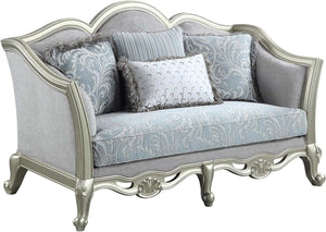 HomeRoots 66" Light Gray Linen Damask Loveseat with Toss Pillows - Elegant, Comfortable, and Stylish Seating 515727