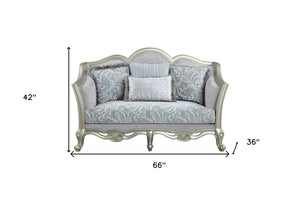HomeRoots 66" Light Gray Linen Damask Loveseat with Toss Pillows - Elegant, Comfortable, and Stylish Seating 515727