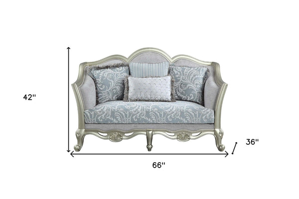 HomeRoots 66" Light Gray Linen Damask Loveseat with Toss Pillows - Elegant, Comfortable, and Stylish Seating 515727