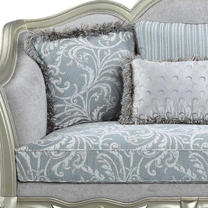 HomeRoots 66" Light Gray Linen Damask Loveseat with Toss Pillows - Elegant, Comfortable, and Stylish Seating 515727