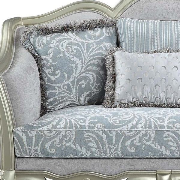 HomeRoots 66" Light Gray Linen Damask Loveseat with Toss Pillows - Elegant, Comfortable, and Stylish Seating 515727