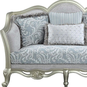HomeRoots 66" Light Gray Linen Damask Loveseat with Toss Pillows - Elegant, Comfortable, and Stylish Seating 515727