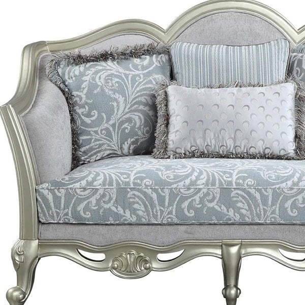 HomeRoots 66" Light Gray Linen Damask Loveseat with Toss Pillows - Elegant, Comfortable, and Stylish Seating 515727