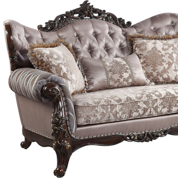 HomeRoots 70" Pink Loveseat with Brown Legs & 3 Toss Pillows - Stylish Comfort for Living Rooms & More! 515730