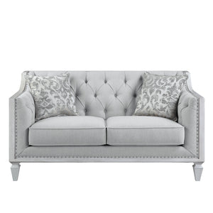 Homeroots 61" Light Gray And Off White Loveseat And Toss Pillows   515731