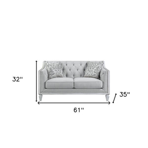 Homeroots 61" Light Gray And Off White Loveseat And Toss Pillows   515731